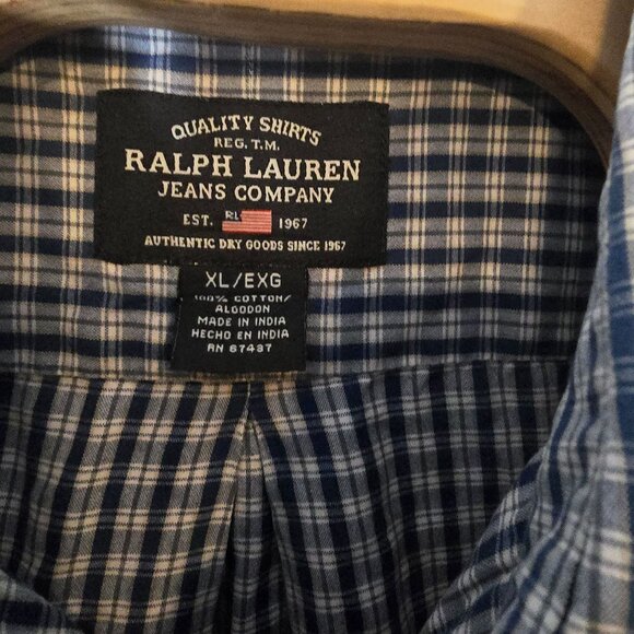 Ralph Lauren Jeans Company Button Down Shirt XL Men's Short Sleeve Blue Cream - Picture 4 of 5